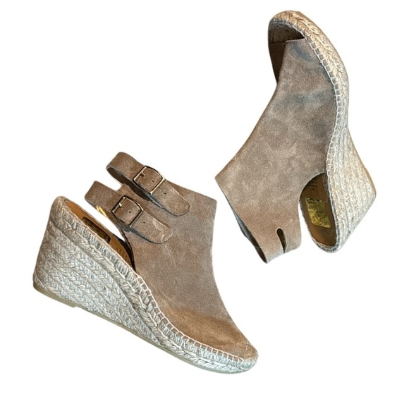EUC - Kanna Suede Espadrille Peep Toe Wedges - Size 7.5 - Picture 2 of 6